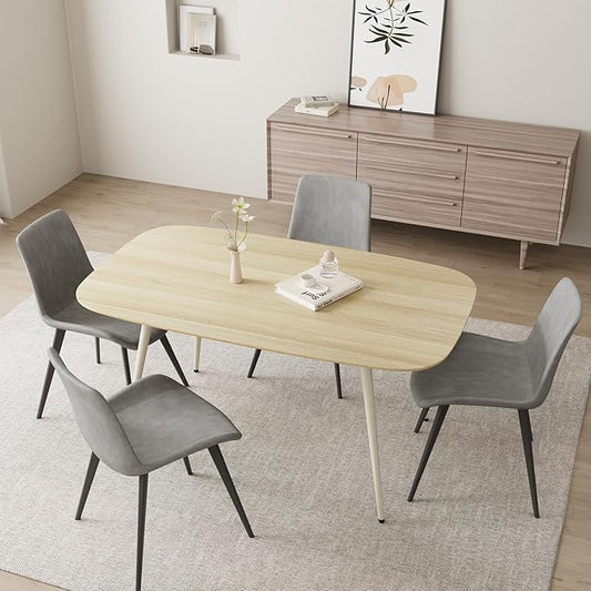 47.2'' Dining Table Set for 4,Modern Wood Dining Table,Leather Dining Chairs 4,Table and Chairs Set of 4,Ideal for Kitchen Dining Room (Cat Scratch Table + 4 Gray Chairs, 47.2")