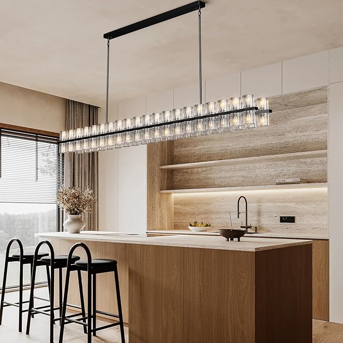 Crystal Black Rectangular Chandelier Light Fixture,72 in Large Dining Room Chandelier Over Table,Modern Chandeliers for Living Room,Arcachon Chandeliers,Kitchen Island,Includes 80xG4 Bulbs