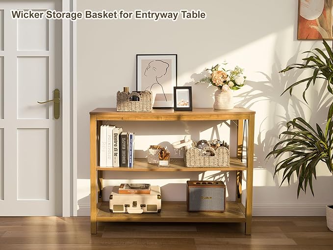 StorageWorks Scalloped Wicker Basket, Hand-woven Rattan Baskets with Built-in Handles, Seagrass Basket for Organizing and Decor, 2 Pack