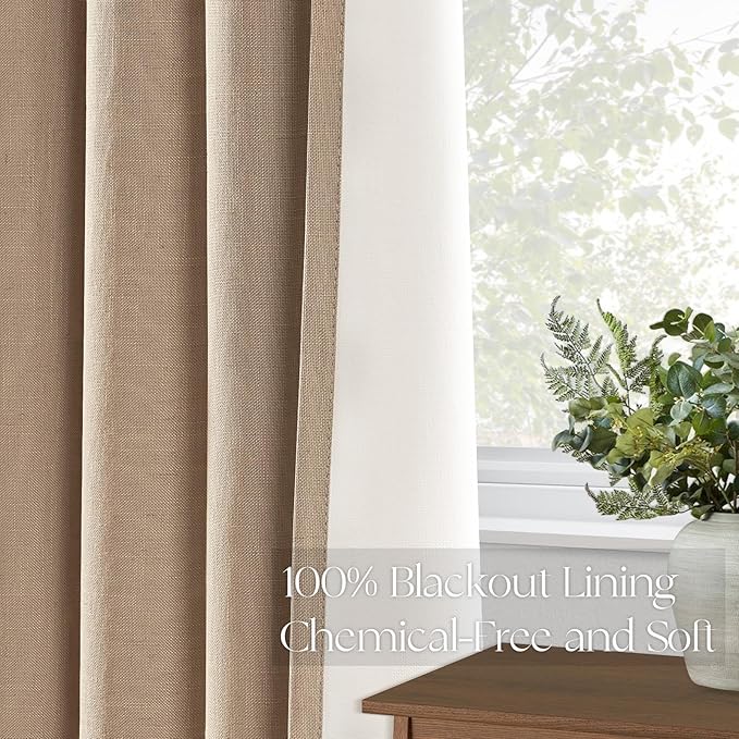 Topfinel Extra Long Total Blackout Linen Curtains 108 Inches Long for Living Room Large Window with Hooks Rings, Pinch Pleated Cold Blocking Acoustic Heavy Taupe Track Curtains 2 Panels 9 FT