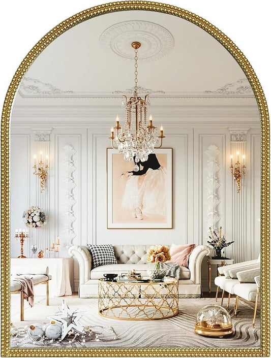 WallBeyond Gold Vintage Mirror for Vanity 24x32 Inch, Gold Antique Mirror with Ornate Beaded Frame for Bathroom, Living Room, Fireplace, Entryway