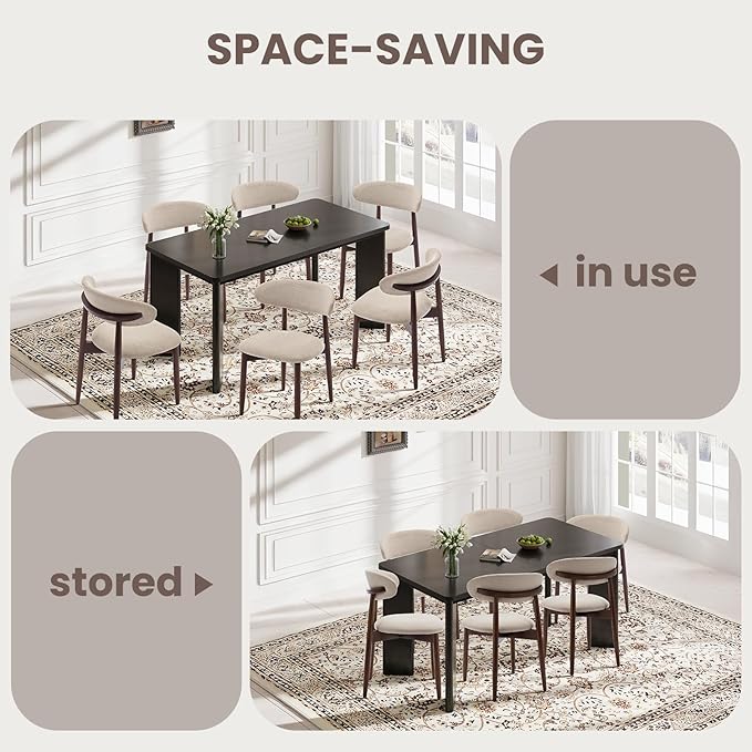 5-Piece Rectangular Dining Table Set for 4, 63" Industrial Kitchen Table with 4 Wooden Upholstered Dinner Chairs for Dining Room, Kitchen, Living Room, Black+Beige
