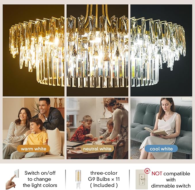 Modern Large Round Crystal Chandelier - 31.5'' Luxury K9 Crystals Chandeliers for Dining room,3 Tier Raindrop Chandelier for Living room,Gold Contemporary Light Fixture for Bedroom Foyer Kitchen