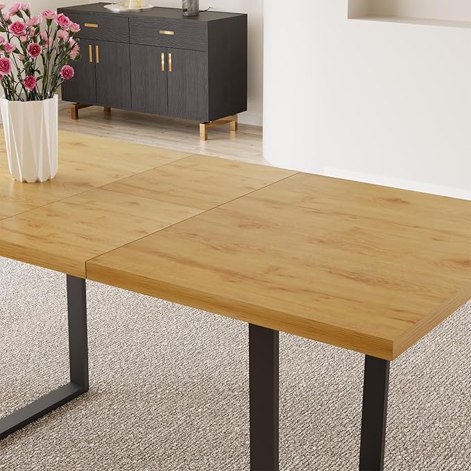 ZckyCine 51"-67" Modern Extendable Dining Table Set for 6 with 6 Padded Chairs, Wood Kitchen & Dining Room Table Set, Space-Saving Home Furniture for Small Families