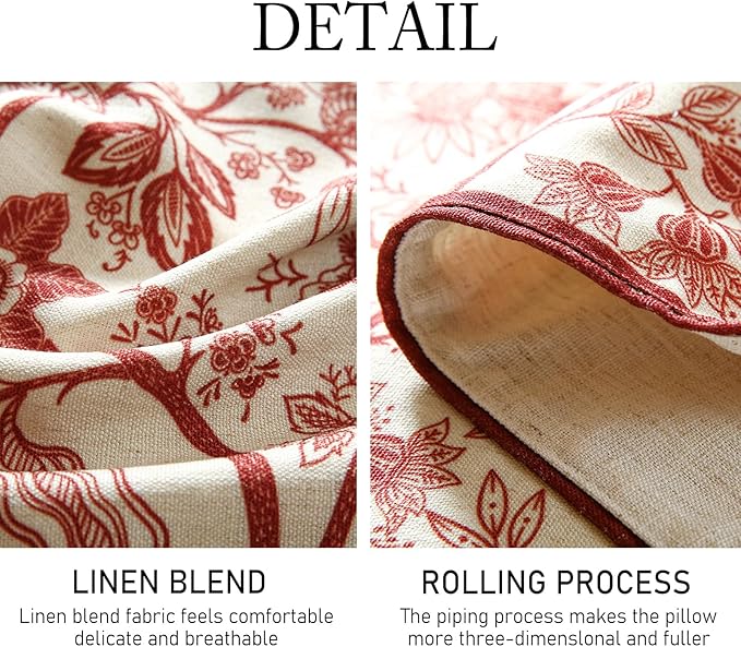 ISAENNE Designer Chinoiserie Elegant Linen Table Runner 102 Inches Long,Red Floral Pattern Decor Table Runners for Thanksgiving,Dining Room,Banquet,Kitchen Tables,Christmas,12"*102"-Ruyi A