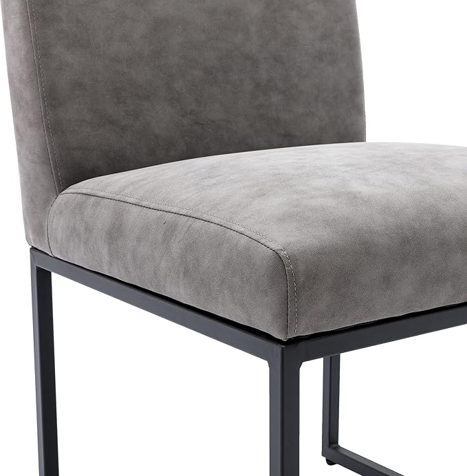 VESCASA Faux Leather Upholstered Dining Chairs with Black Metal Frame, Mid Century Modern Padded Kitchen Chair with Adjustable Foot Pads for Restaurant, Dining Room, Set of 4, Light Grey