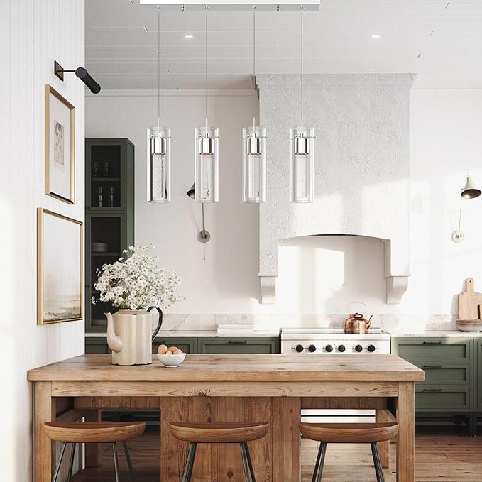 Alice 4-Light Chandelier Pendant Ceiling Light, Integrated Led and Bubble Glass, for Kitchen Island, Hallway, Entryway, Passway, Dining Room, Bedroom, Balcony Living Room