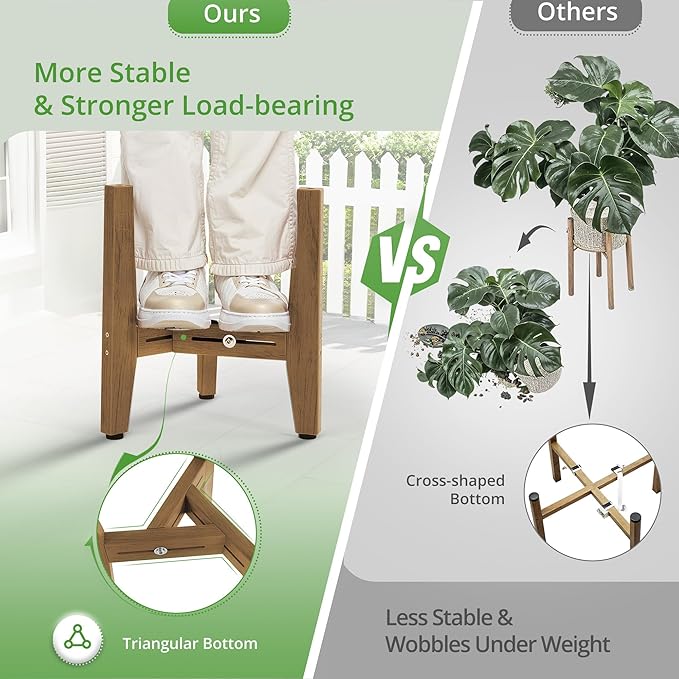LUE BONA HDPS Plant Stand, Adjustable Plant Stand Indoor for 8-12 Inches Pots, Mid Century Modern Plant Holder for Indoor, Outdoor, Teak Finish
