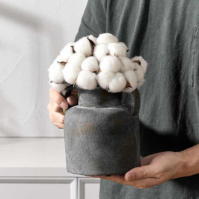 Antique Ceramic Vase with 2 Handles, 6.1 Inch Farmhouse Rustic Flower Vase, Small Vintage Terracotta Vases for Home Decor, Wedding, Living Room, Table, Shelf Decor, Black Bronze