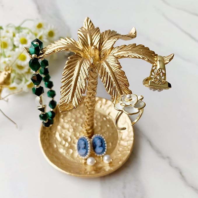 Metal Ring Dish Holder for Jewelry, Coconut Tree Jewelry Dish Ring Holder, Trinket Dish Jewelry Organizer for Dresser Christmas Mothers Day Birthday Wedding Gifts