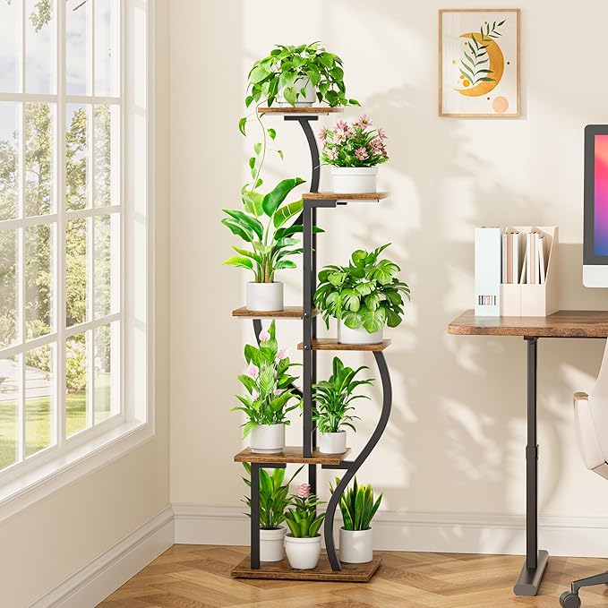 JUSTOGO 53'' Plant Stand Indoor with Grow Lights - 6 Tiered Metal Plant Shelf for Multiple Plants, Corner Rack and Home Decor, Flower Display Rack for Garden, Patio, Living Room
