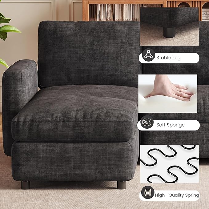 8-Seat Modular Sectional Sofa with 4 Storage Ottomans, Oversized Deep L-Shaped Couch for Living Room, Grey Velvet Family Sofa Set, Modern Apartment Loveseat Sleeper Bed with Extra Comfy Seating