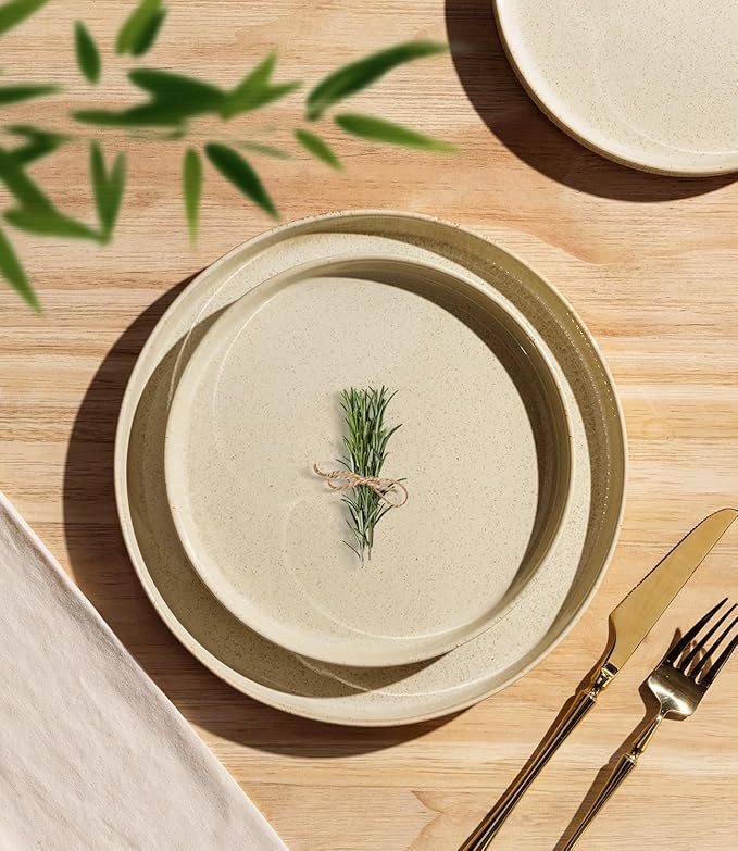 TheTerra Ceramic Dinnerware Sets for 6, 18 Pieces Porcelain Lightweight Speckled Plates and Bowls Sets, Scratch Resistant Dish Set, Oven & Microwave & Dishwasher Safe