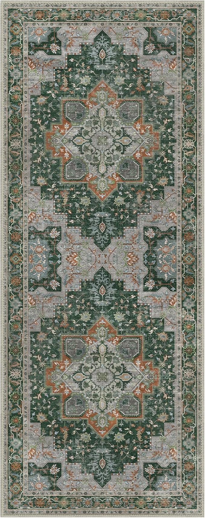 GENIMO 2x10 Runner Rugs for Hallway, Machine Washable Non Slip Vintage Rugs, Low Pile Lightweight Soft Print Rug for enrtyway, Corridor, Home Office, Kitchen,Pine Green