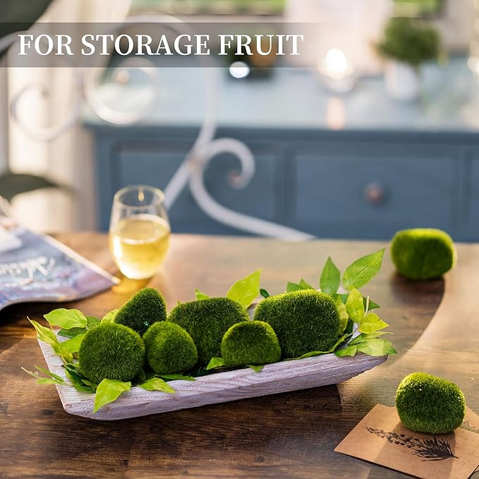 Hanobe Decorative Wood Dough Bowl: Long Wooden Bowl for Entry Way Table Home Decor - Coffee Table Decor for Living Room - Dining Table Centerpiece Decor, White