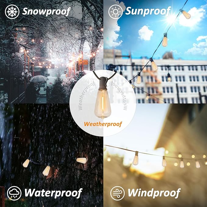 LED Outdoor Edison String Light 400FT Patio Lights with 200+8 Extral Shatterproof ST38 Vintage 2200K Bulbs Outside Lights Waterproof for Patio Porch Pergola Garden backyard,4Pack x 100FT Connectable