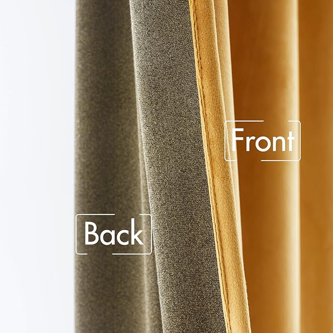 MIULEE Velvet Curtains 90 inches 2 Panels - Luxury Blackout Curtains for Bedroom Living Room Thermal Insulated Fall Decor Super Soft Elegant Window Drapes Rod Pocket & Back Tab, Mustard Yellow