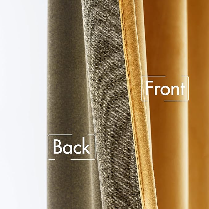 MIULEE Velvet Curtains 2 Panels Luxury Blackout Curtains for Bedroom Living Room Thermal Insulated Fall Decor Super Soft Window Drapes Rod Pocket & Back Tab, Mustard Yellow, 52 x 72 Inch