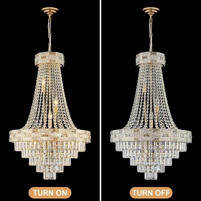 Gold Crystal Chandeliers 12 Lights Modern Chandelier for High Ceilings Large Chandeliers Light Fixture Foyer Staircase Hallway Entryway Living Room Hall Lobby 36" H x 23.5" D