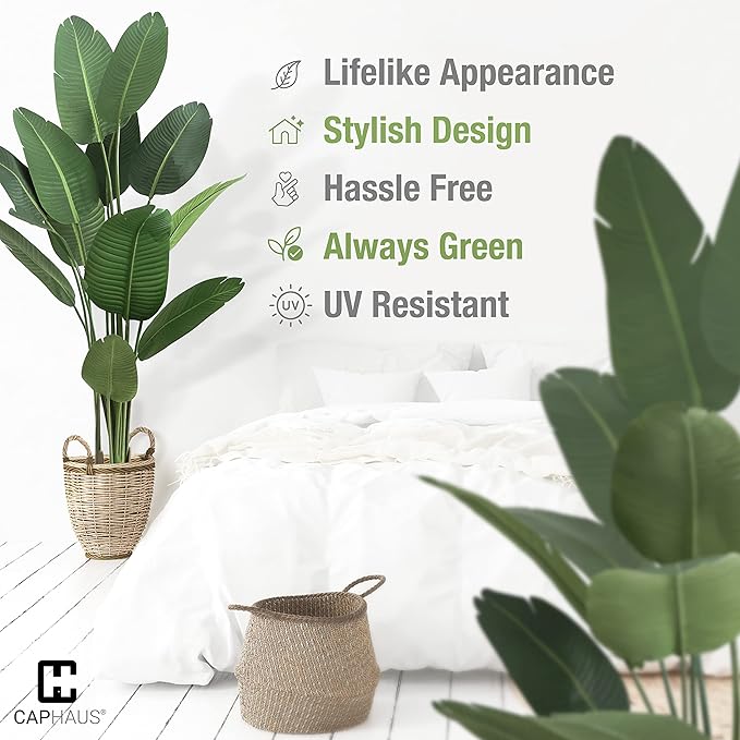 CAPHAUS 4 Feet Artificial Bird of Paradise, 48 Inch with 8 Trunks, Premium UV Resistant Lifelike Fake Plant in Pot with Dried Moss for Office, Indoor/Outdoor Use & Tropical Home Décor