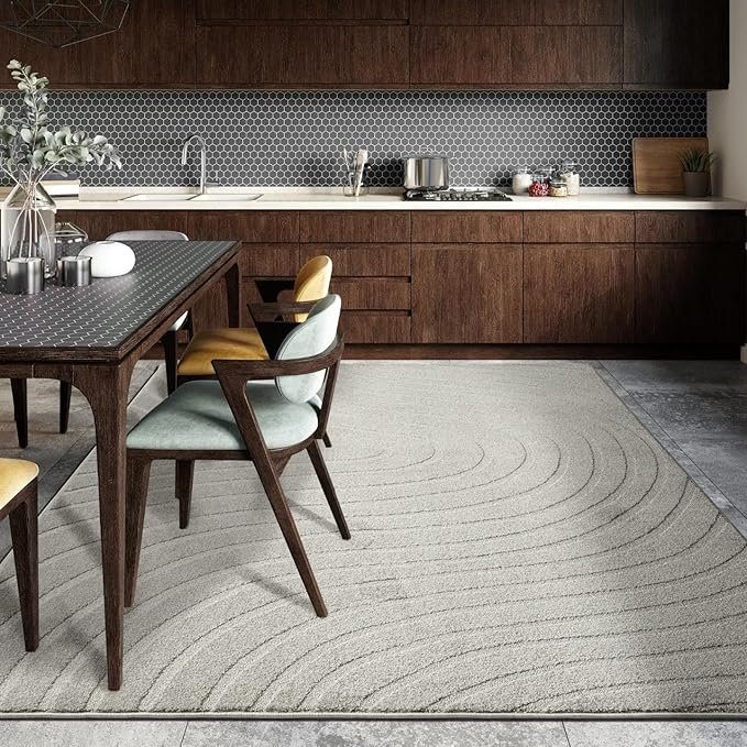 LUXE WEAVERS Modern Geometric Wave Gray 9x12 Area Rug