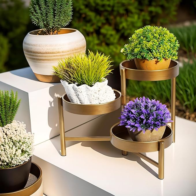 Plant Stand 3 Tier Indoor Metal Flower Shelf Corner Tabletop Holders for Garden Balcony Living Room Bedroom Patio Bronze