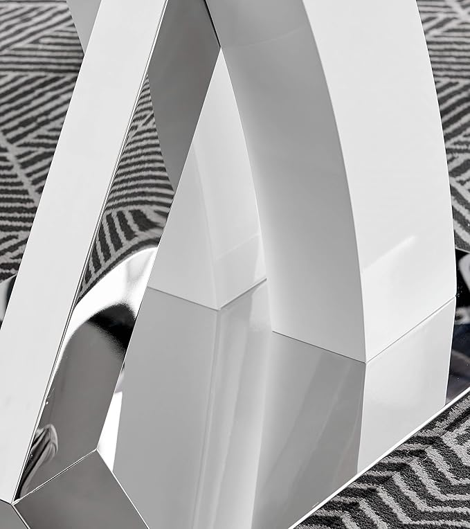 Atlanta White High Gloss and Chrome Metal Rectangle Dining Table and 4 Black Lorenzo Dining Chairs Set