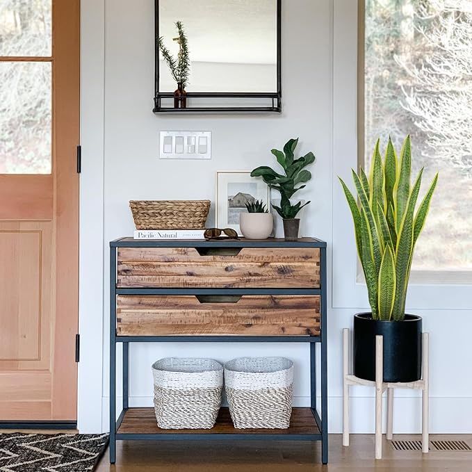 Hollyone 2 Set Artificial Snake Plant Potted, 28 Inch Faux Sansevieria Trifasciata Plants Large Tall Tropical Fake Snake Plant Tree in White Pots for Home Office Room Patio Garden Indoor Outdoor Decor