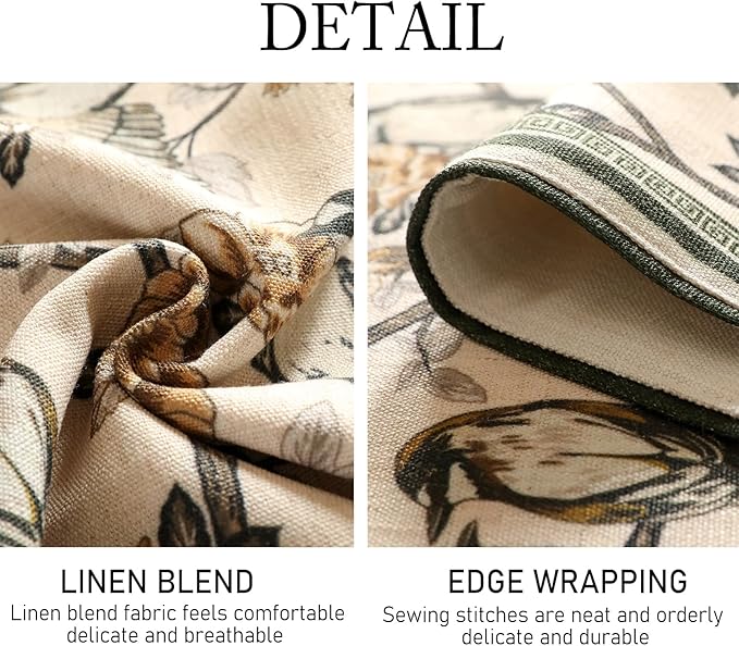 Designer Vintage Beige Linen Table Runner 87 Inches Long,Elegant Floral and Bird Pattern Decor Table Runners for Dining Tables,Thanksgiving,Christmas,Banquet,Party,12"*87"-Murad A