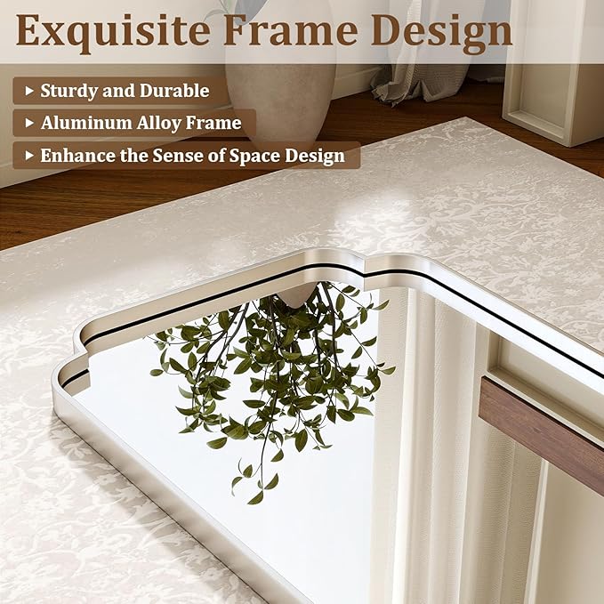 20" x 30" Silver Arch Bathroom Mirror, Wall Mounted Vanity Mirror with Metal Frame, Modern Decorative Scalloped Wall Mirror for Sink, Bedroom, Living Room, Entry, Farmhouse Home