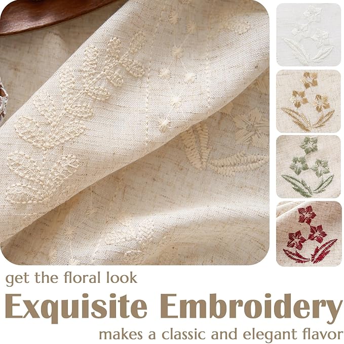 jinchan Belrose Linen Curtains for Bedroom Floral Curtains 90 Inch Length Linen Blend Ivory Embroidered Drapes Farmhouse Flower Patterned Drapes for Living Room Window Treatments Set 2 Panels