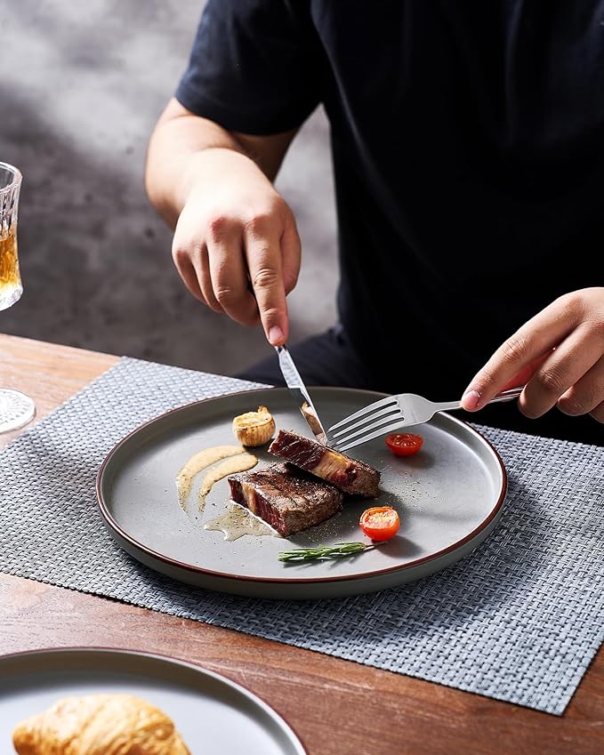 Famiware Mercury Plates and Bowls Sets, 12 Pieces Stoneware Dinnerware Sets, Dishes Set for 4, Microwave and Dishwasher Safe, Dark Grey