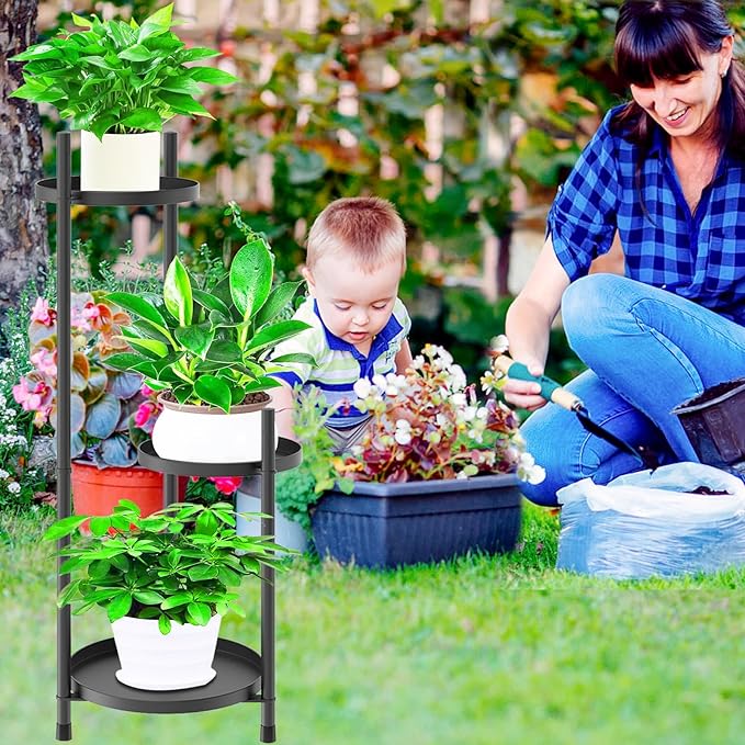 3 Tier Plant Stand Indoor Tall, Black Metal Corner Plant Stands for Indoor Multiple Plants, Flower Pot Stands Outdoor Holders Plant Shelf Display Rack for Garden Balcony Patio Living Room
