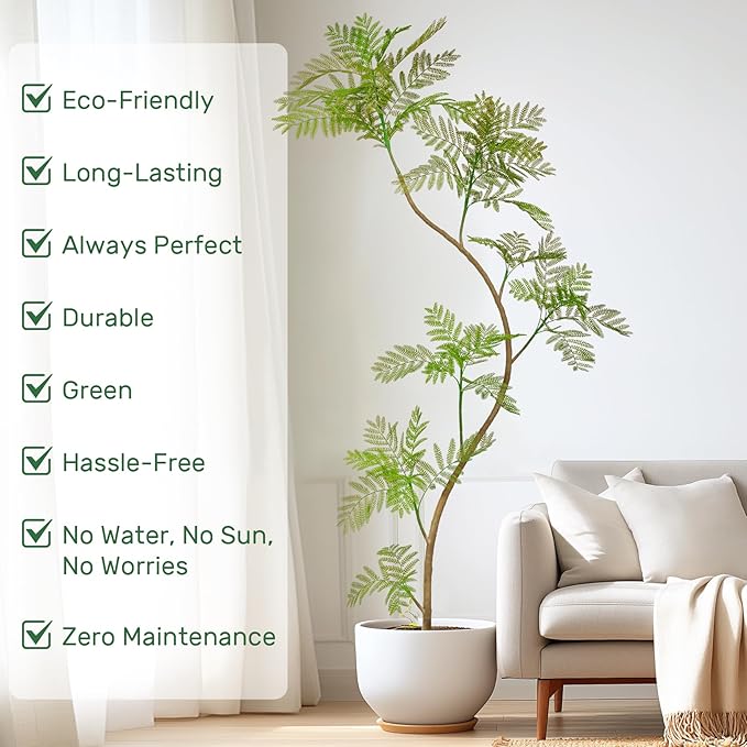 7.9FT Artificial Tree Fake Jacaranda Tree,Faux Tall Tree Lifelike Green Leaves Large Plants Indoor Fake Trees for Home Decor