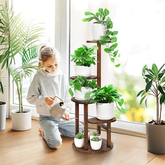 Wooden Plant stand Indoor,4 Tier Oval Plant Shelf Corner Plant Stands for Indoor Plants,Tiered Plant Holder Flower Pot Stand for Balcony Bedroom Patio Office