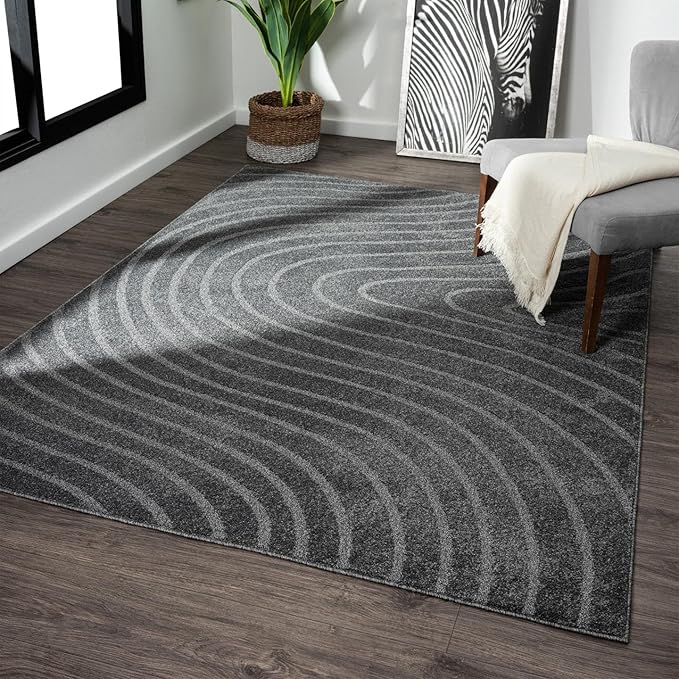 LUXE WEAVERS Modern Geometric Wave Anthracite 5x7 Area Rug