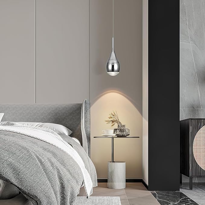 Pendant Lights Kitchen Island, Modern Chrome Pendant Light fixtures, LED Dimmable Hanging Pendant Lighting for Over Sink,Bar,Dining Room,Bedside,Lens COB 4000K(1-Pack)