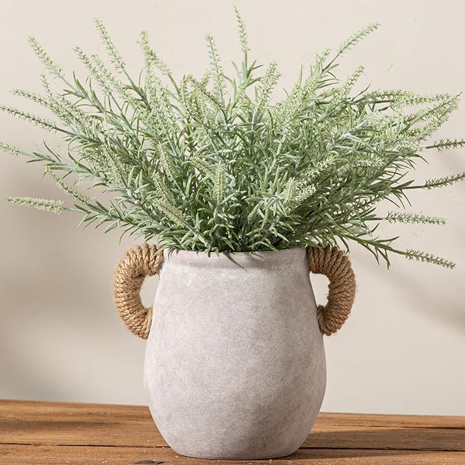 Ceramic Flower Vase Home Decor - 7.1 Inch White Rustic Table Flowers Vases Living Room Bedroom Plant Decoration Modern Farmhouse Vintage for Kitchen Shelf Office Coffee Dining Desk House Women