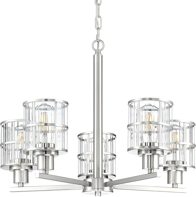 5 Light Modern Industrial Glass with Brushed Nickel Finish,Metal Cage Lighting Fixture and Decoration for Living Room Bedroom Kitchen Farmhouse(UL Certification)