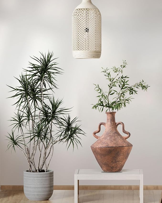 UPWOIGH 14x9.06 in Tall Vintage Ceramic Vase with Handles, Antique Terracotta Pottery Vase for Living Room Table Decor, Rustic Farmhouse Bedroom Decoration, Distressed Brown with Black Markings, Gift