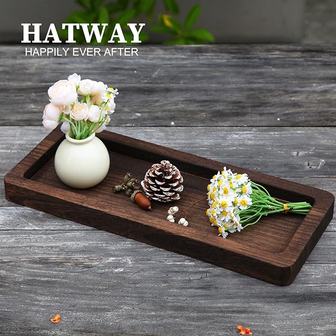 Wooden Decorative Tray Candle Holder Long Wood Tray Home Decor,Centerpieces Plates for Table centerpieces for CoffeeTable,Christmas Decor