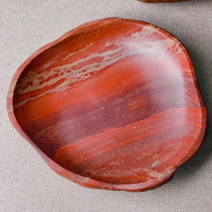 Handmade Decorative Bowl - Natural River Stone Pebble Artisan Crafted Serving Dish | 4-6 Inch Unique Decorative Tray for Home Centerpiece, Jewelry Holder (Deep Red)