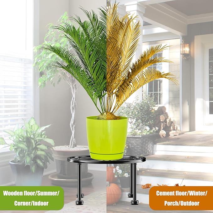 Garden Gifts Plant Lovers Gifts Black Metal Plant Stand with Anti-Slip Base Rustproof Heavy Duty Decorative Round Flower Stand Display Shelf for Indoor/Outdoor