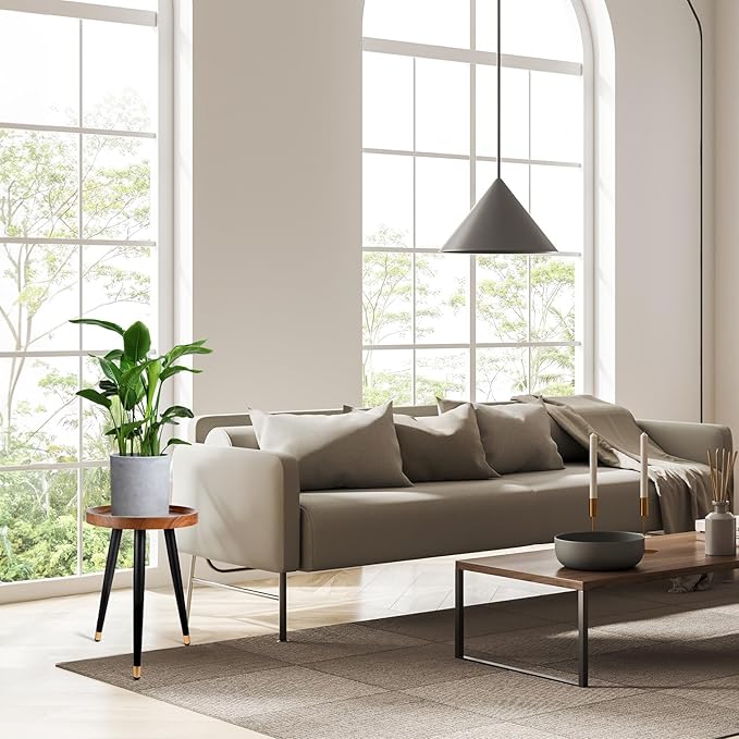 Plant Stand Indoor,Mid Century Walnut Wood Plant Table, Heavy Duty Metal Tall Flower Pot Stand,Modern Round Small Side End Table with Raised Design(12"x17")