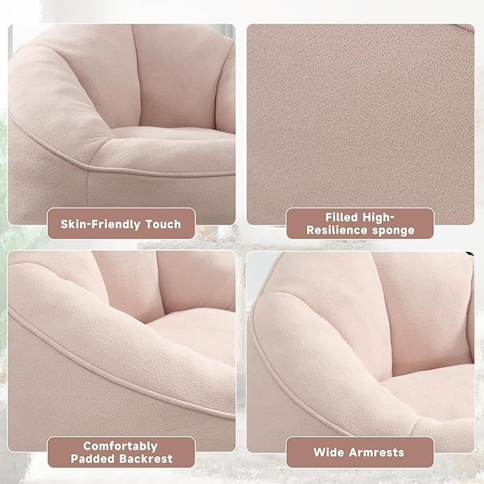 Bean Bag Sofa Chair with Foam Padded Velvet Bean Bag Chair with Soft Foam Padded Ottoman