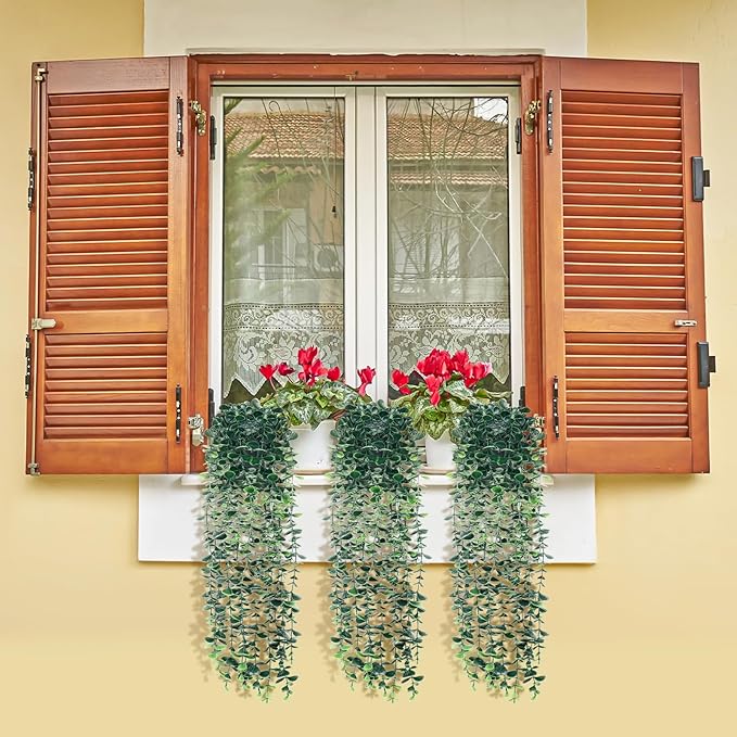 Artificial Hanging Eucalyptus Plants，Fake Plant Eucalyptus Small Decor Faux Hanging Vine Plants Wall Greenery for New Home Decoration，for Floating Shelf Indoor Outdoor Pack of 3