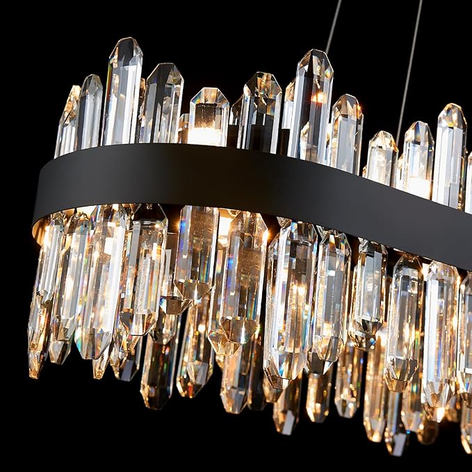 Modern Rectangular Crystal Chandelier, 20-Lights Black Raindrop Chandelier Lighting Contemporary Pendant Ceiling Light Fixture for Dining Room Living Room Kitchen Island L35.4''