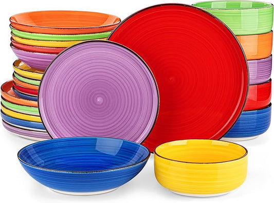 vancasso Bonita Dinnerware Sets 24 Pieces, Stoneware Dishes Set for 6, Dinner Platers with Bowls Set, Dinshwasher and Microwave Safe, Multicolor