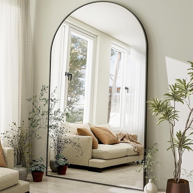 HARRITPURE 86x46 inch Full Length Mirror - Oversized Arched Mirror Aluminum Frame Full Body Floor Mirror with Stand for Living Room,Bedroom,Cloakroom,Black