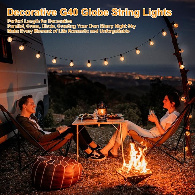 Outdoor G40 LED Globe String Lights 30Feet Dimmable Waterproof Shatterproof Patio Light with 15+2 Bulbs Connectable Commercial Hanging Lights for Christmas Patio House Backyard Balcony Party(Black)
